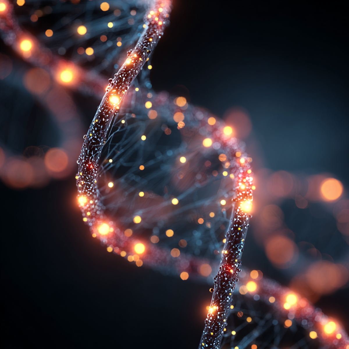 DNA strand with glowing nodes